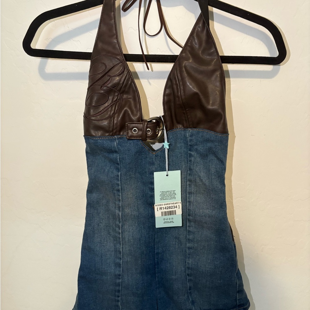 NWT Revice Denim Leather Rodeo Jumpsuit